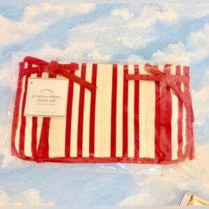 New Pottery Barn Grosgrain Red and Beige Jewelry Roll